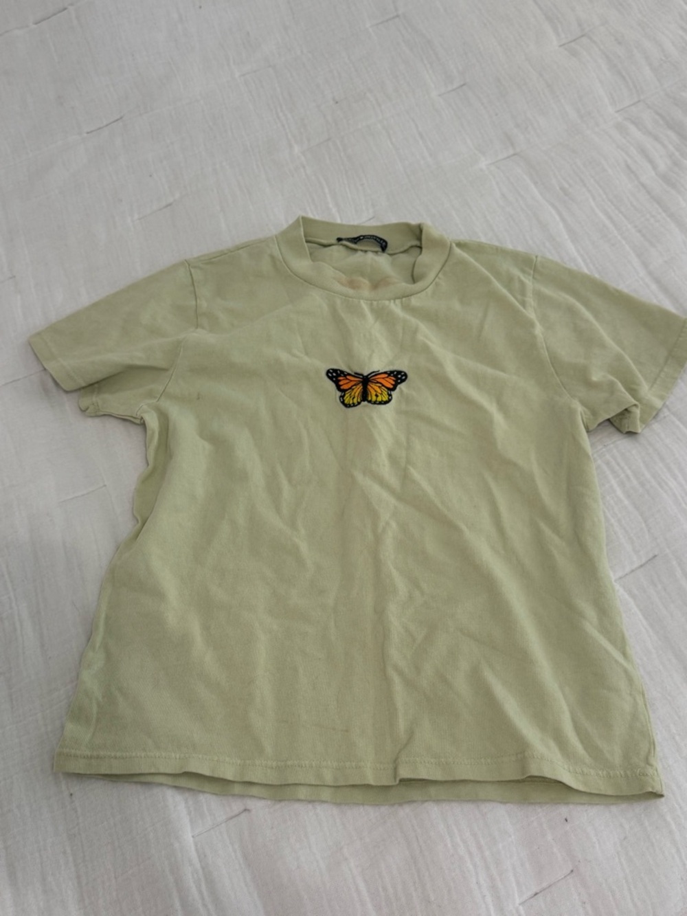 Brandy Melville Light Green Tee with Orange Butterfly Patch